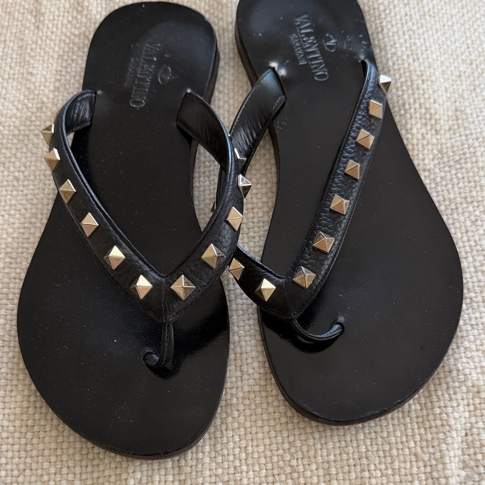 Valentino Black and Gold Studded Sandals